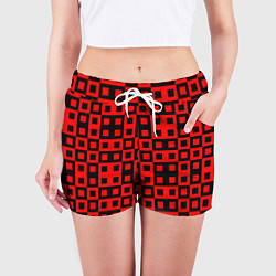 Шорты женские ТЕКСТУРНЫЕ КРАСНО ЧЕРНЫЕ КВАДРАТЫ, цвет: 3D-принт — фото 2