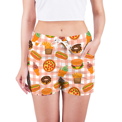 Женские шорты PIZZA DONUT BURGER FRIES ICE CREAM pattern / 3D-принт – фото 3