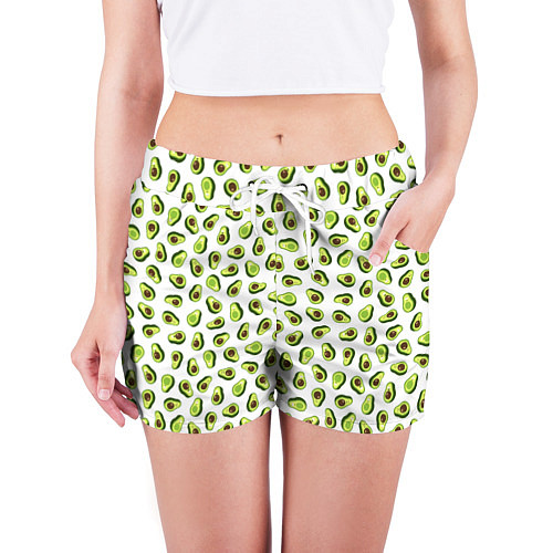 Женские шорты Смешное авокадо на белом фоне / 3D-принт – фото 3