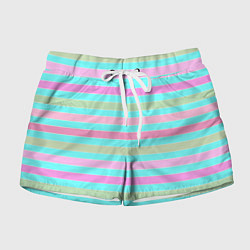 Шорты женские Pink turquoise stripes horizontal Полосатый узор, цвет: 3D-принт