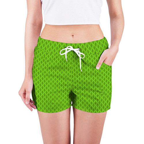 Женские шорты Зеленые ячейки текстура / 3D-принт – фото 3