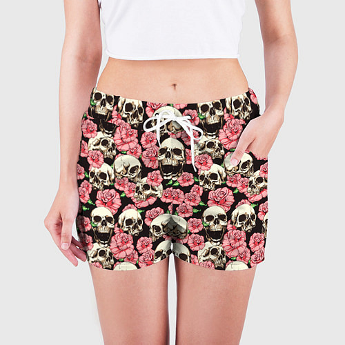Женские шорты Розы с черепами / 3D-принт – фото 3