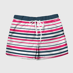 Шорты женские Красные и синие полосы на белом, цвет: 3D-принт