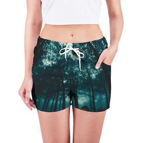 Женские шорты Тёмный лес на закате / 3D-принт – фото 3