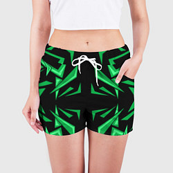 Шорты женские Фигуры зеленого цвета на черном фоне geometry, цвет: 3D-принт — фото 2
