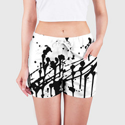 Шорты женские Чёрные кляксы на белом фоне - минимализм, цвет: 3D-принт — фото 2