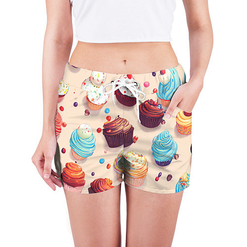 Женские шорты Капкейки на разный вкус / 3D-принт – фото 3
