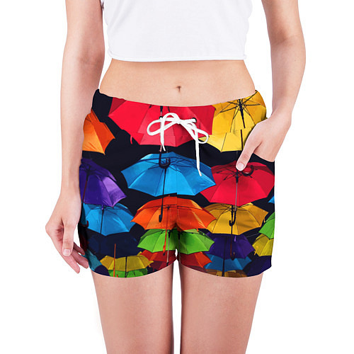 Женские шорты Разноцветные зонтики - композиция / 3D-принт – фото 3
