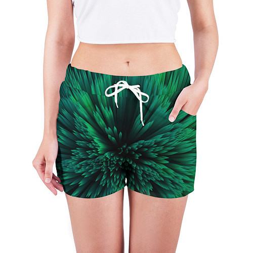 Женские шорты Объёмные острые зелёные фигуры / 3D-принт – фото 3