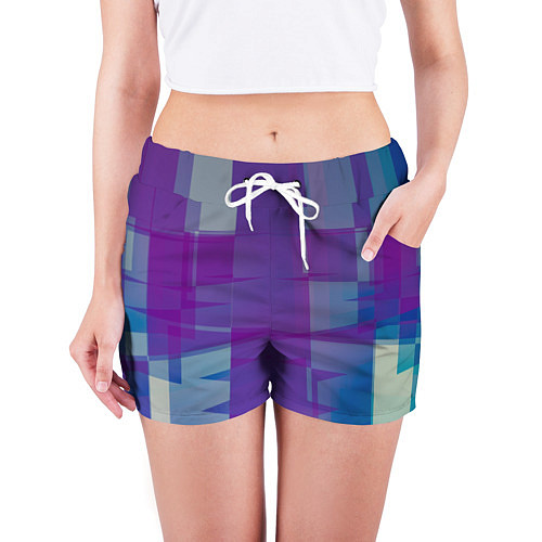 Женские шорты Геометрические объёмные фиолетовые кубы / 3D-принт – фото 3