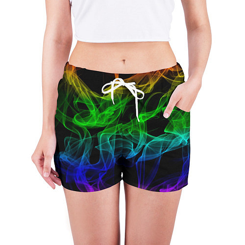 Женские шорты Разноцветный неоновый дым / 3D-принт – фото 3
