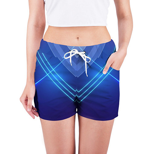 Женские шорты Глубокий синий с неоновыми полосами / 3D-принт – фото 3