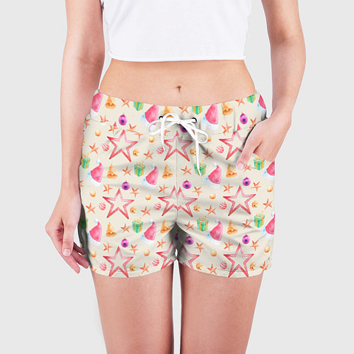 Женские шорты Новогодние звезды и шарики / 3D-принт – фото 3