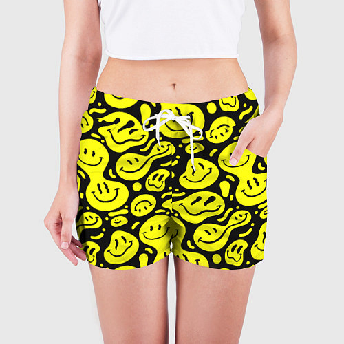 Женские шорты Кислотный желтый смайлик / 3D-принт – фото 3