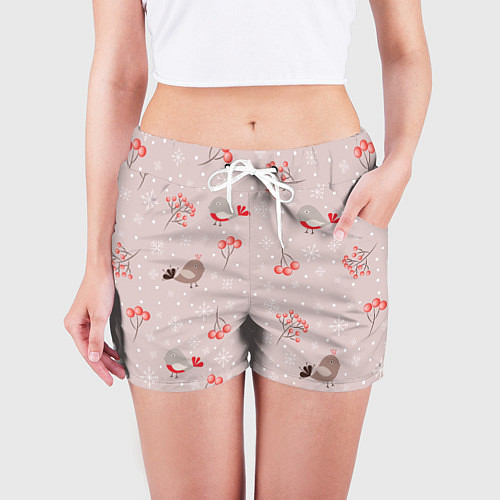 Женские шорты Птицы снегири и зимние ягоды / 3D-принт – фото 3