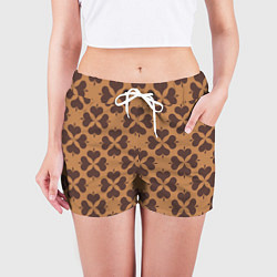 Шорты женские Четырехлистный клевер бежевый, цвет: 3D-принт — фото 2