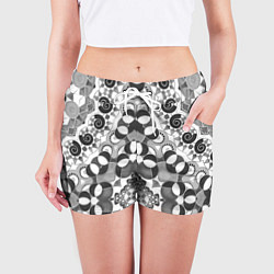 Шорты женские Бело-серый этнический узор, цвет: 3D-принт — фото 2