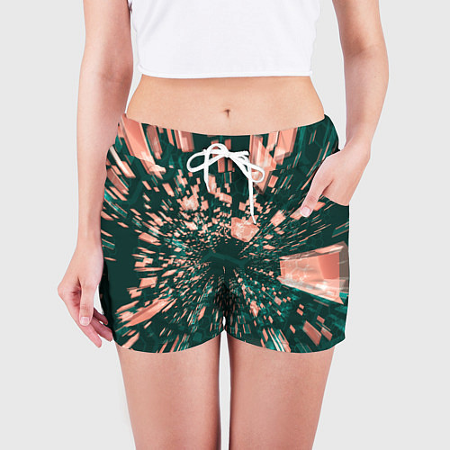 Женские шорты Абстрактные полупрозрачные летящие блоки / 3D-принт – фото 3