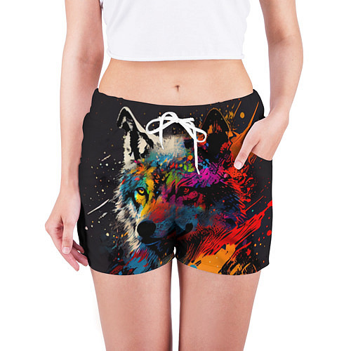 Женские шорты Волк, яркие цвета / 3D-принт – фото 3