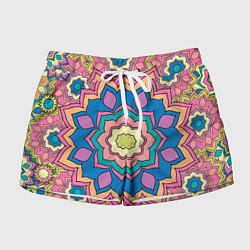 Шорты женские Цветочный разноцветный паттерн, цвет: 3D-принт