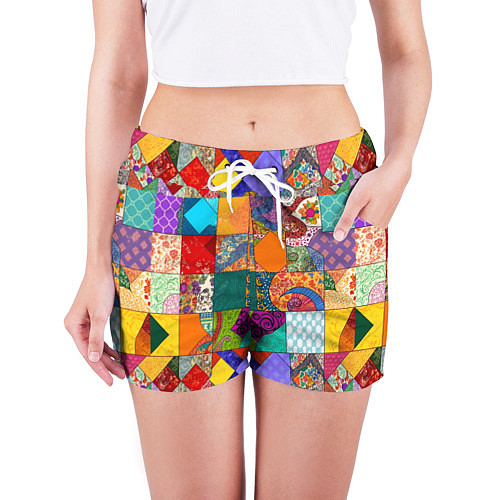 Женские шорты Разноцветные лоскуты / 3D-принт – фото 3