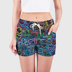 Шорты женские Разрисованная стена, цвет: 3D-принт — фото 2