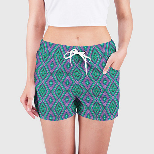 Женские шорты Зелено-фиолетовые ромбы: орнамент / 3D-принт – фото 3