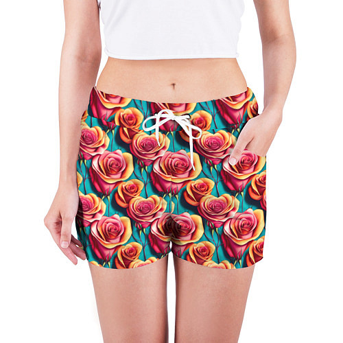 Женские шорты Паттерн с розами / 3D-принт – фото 3