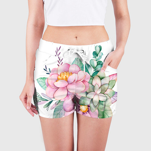 Женские шорты Пастельные цветы - посередине / 3D-принт – фото 3