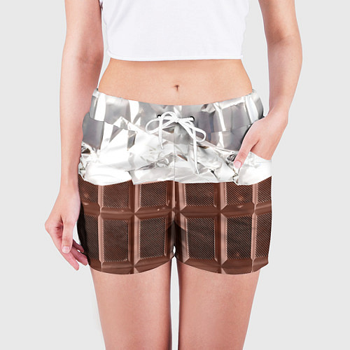 Женские шорты Темная плитка шоколада в обертке / 3D-принт – фото 3
