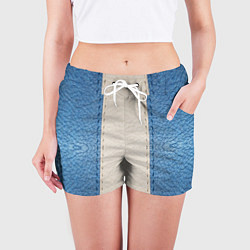 Шорты женские Кожа синяя белая, цвет: 3D-принт — фото 2