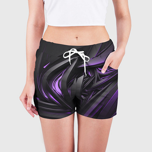 Женские шорты Черно-фиолетовые объекты / 3D-принт – фото 3