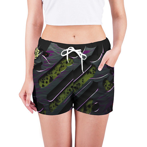 Женские шорты Текстура с зелеными вставками / 3D-принт – фото 3