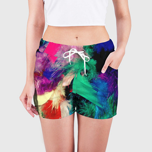 Женские шорты Неоновые перья павлина / 3D-принт – фото 3