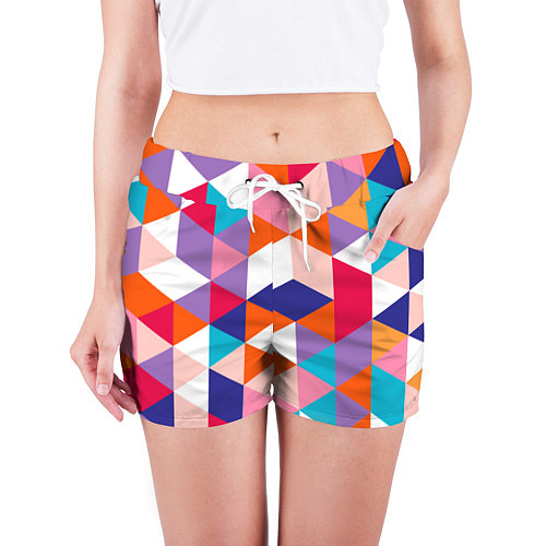 Женские шорты Ромбический разноцветный паттерн / 3D-принт – фото 3