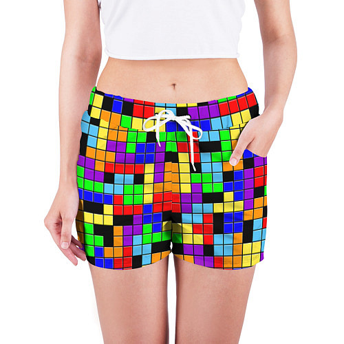 Женские шорты Тетрис цветные блоки / 3D-принт – фото 3