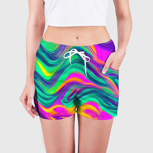 Женские шорты Градиентные цветные волны / 3D-принт – фото 3