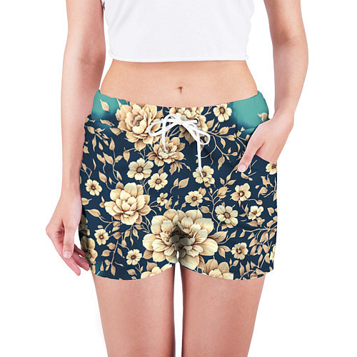 Женские шорты Золотые цветы узор / 3D-принт – фото 3