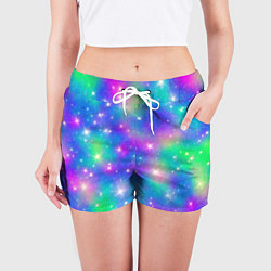 Шорты женские Яркий космос розово-синий с вкраплениями зеленого, цвет: 3D-принт — фото 2