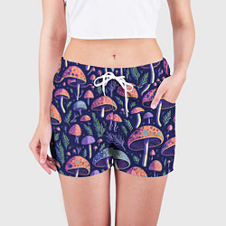 Шорты женские Грибы паттерн, цвет: 3D-принт — фото 2