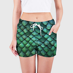 Шорты женские Чешуя зелёного дракона, цвет: 3D-принт — фото 2