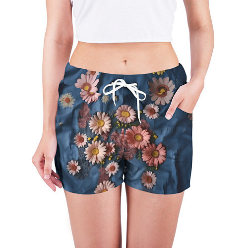Женские шорты Хризантемы на джинсе / 3D-принт – фото 3