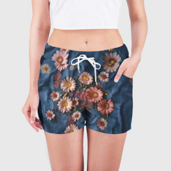 Шорты женские Хризантемы на джинсе, цвет: 3D-принт — фото 2