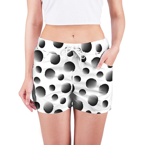 Женские шорты Черные полосатые шары на белом / 3D-принт – фото 3