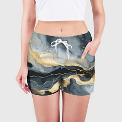 Шорты женские Черный с золотом мрамор, цвет: 3D-принт — фото 2