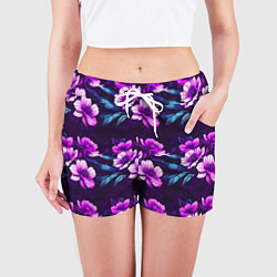 Шорты женские Цветы неон узор, цвет: 3D-принт — фото 2