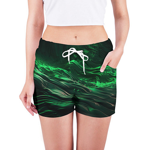 Женские шорты Зеленые абстрактные волны / 3D-принт – фото 3