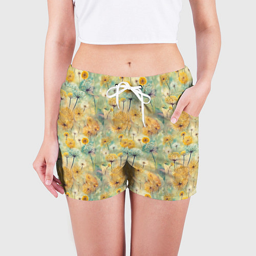 Женские шорты Одуванчики узор / 3D-принт – фото 3