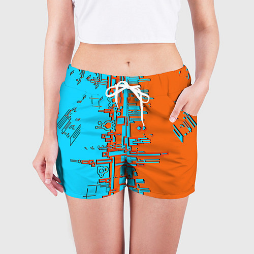 Женские шорты Кибер-глитч морозный апельсин / 3D-принт – фото 3