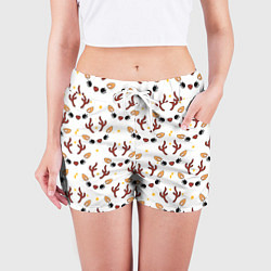 Шорты женские Оленьи мордочки новогодний узор, цвет: 3D-принт — фото 2